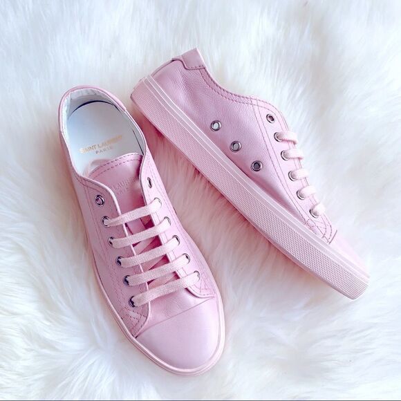 ⭕️ SAINT LAURENT Sneakers Pink Leather Women’s 8.5 - Picture 1 of 9